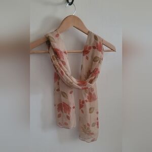 Fall Leaf Semi Sheer Scarf, Silky & Lightweight, Dusty Orange, Red & Green